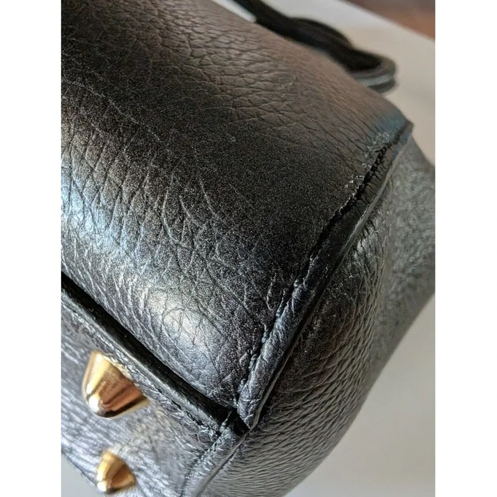 Mario Valentino Black Pebble Leather Studded Satchel Crossbody Bag Made in Italy